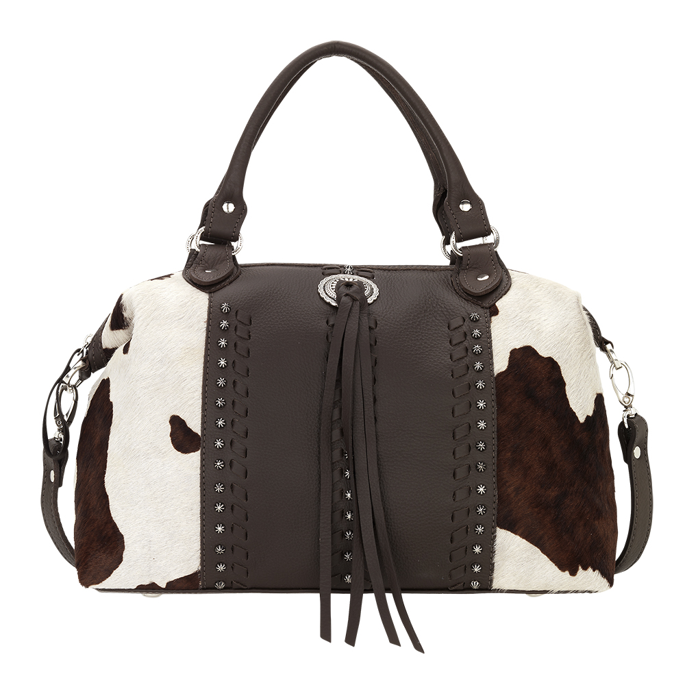 4150227 Cow Town Large Zip-top Convertible Satchel, Chocolate & Pony Hair