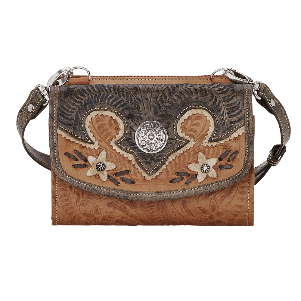 5615982 Desert Wildflower Small Crossbody Bag & Wallet, Golden Tan, Distressed Charcoal & Cream