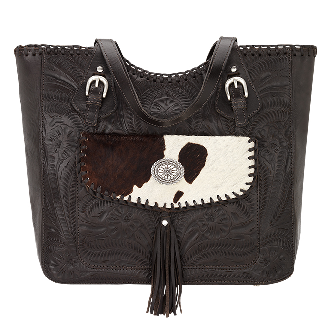 1850965 Annies Secret Collection Large Zip Top Tote With Secret Compartment, Chocolate & Pony Hair