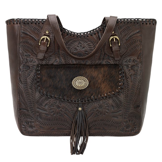 1885965 Annies Secret Collection Large Zip Top Tote With Secret Compartment, Chestnut Brown & Brindle Hair