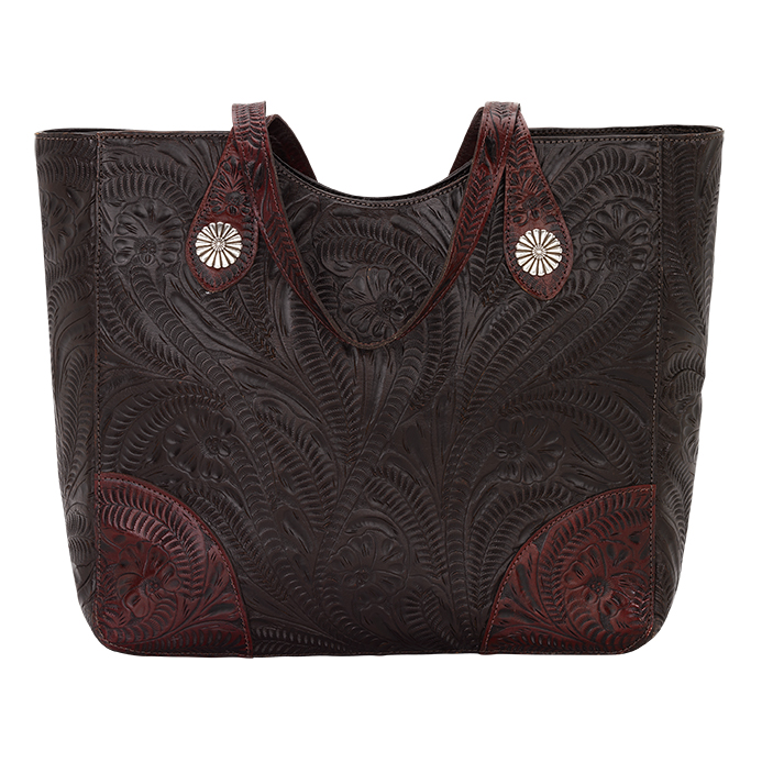 6650965 Annies Secret Collection Large Zip Top Tote With Secret Compartment, Chocolate & Distressed Crimson