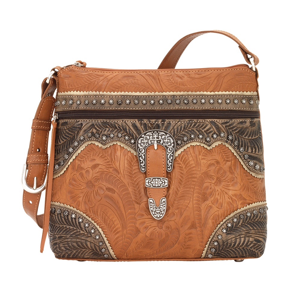 2615170 Saddle Ridge Zip Top Shoulder Bag, Golden Tan, Distressed Charcoal Brown & Sand