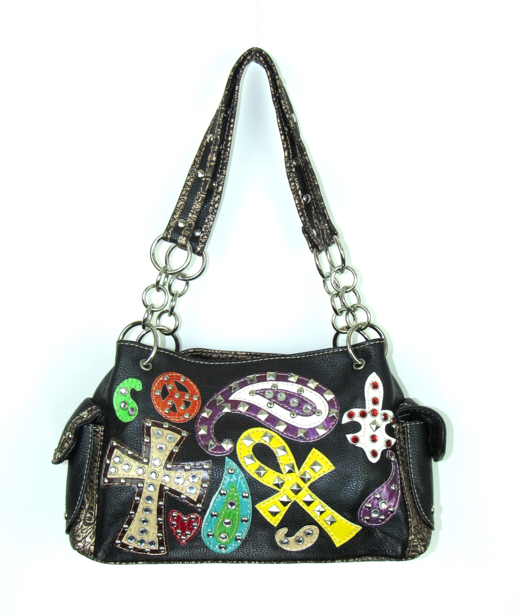 No.pe-893 Bk Ladies Faux Leather Peace & Paisley Handbag, Black