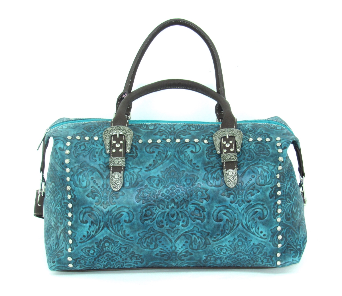 No.to-160 Tq Ladies Faux Leather Tooled Duffle Bag, Turquoise