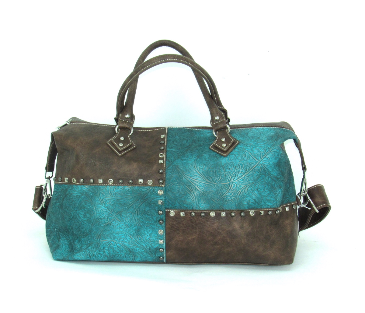 No.pa-160 Tq Ladies Faux Leather Patchwork Duffle Bag, Turquoise