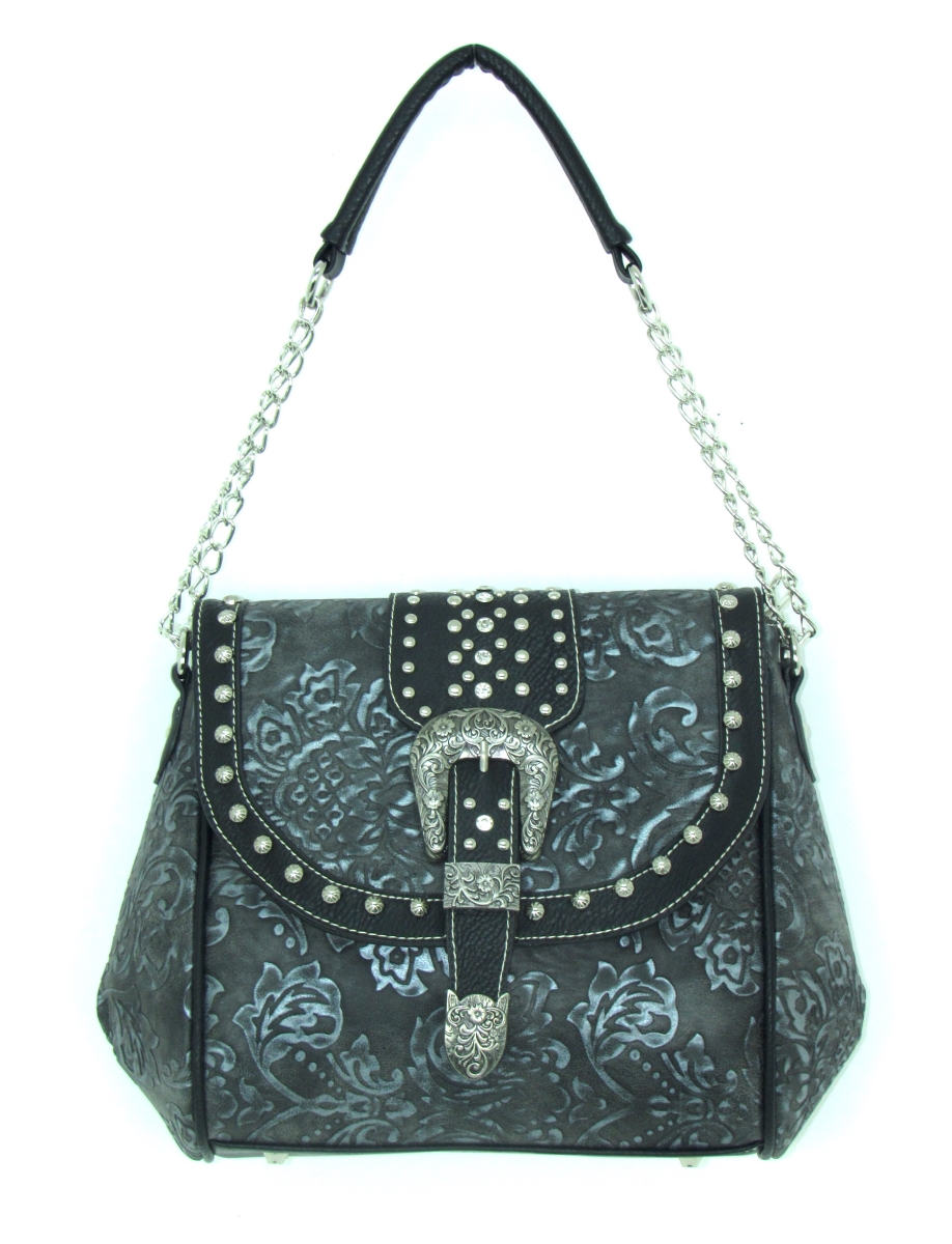 No.to-879 Pt Ladies Faux Leather Tooled Handbag, Pewter