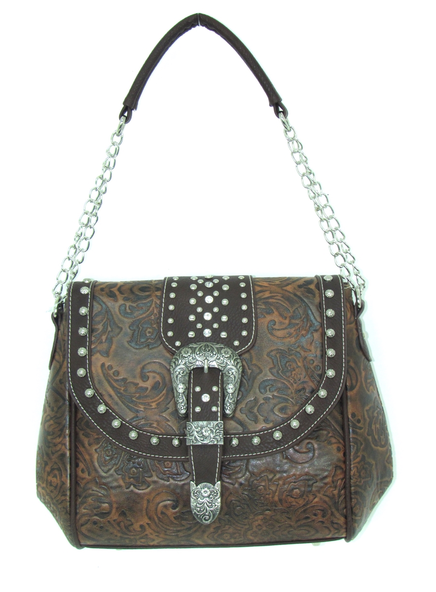 No.to-879 Tn Ladies Faux Leather Tooled Handbag, Tan