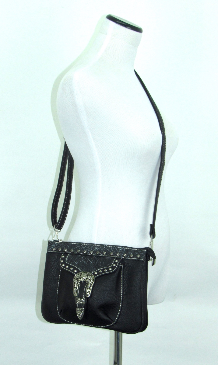 No.pk-789 Bk Ladies Faux Leather Crossbody Distressed Bag, Black