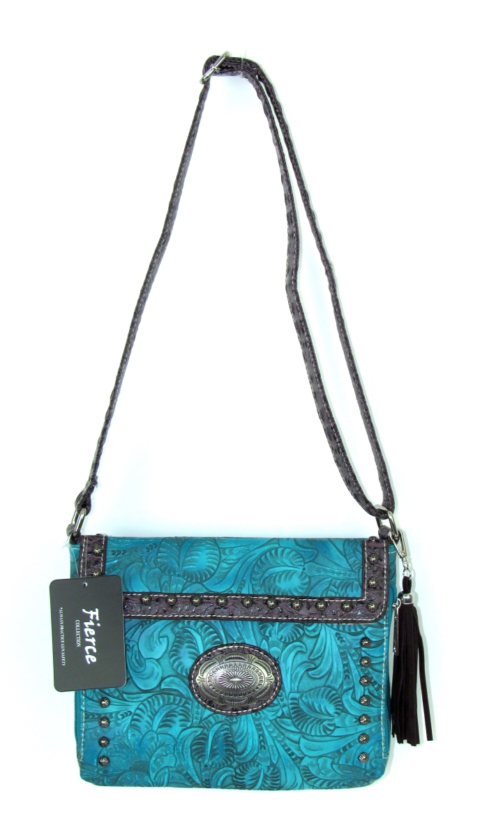 Tpc-965 Tq Ladies Faux Leather Conceal Carry Crossbody Bag, Turquoise