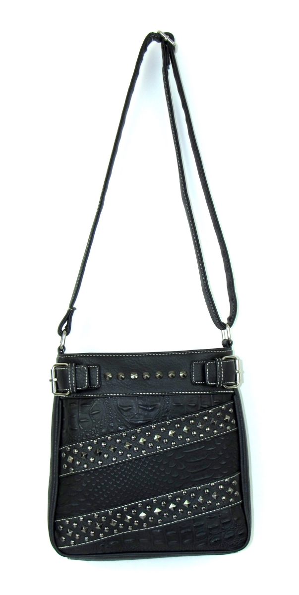 No.dsn-934 Bk Ladies Faux Leather Croco Stones Buckles Crossbody Bag, Black