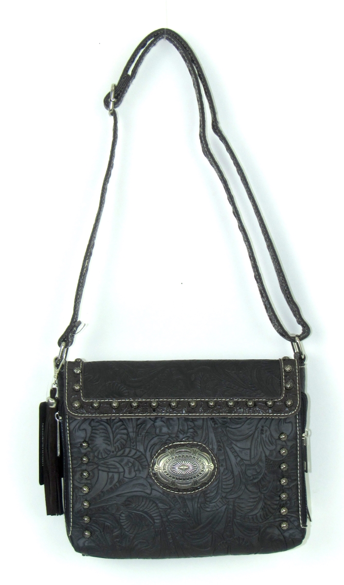 Tpc-965 Bk Ladies Faux Leather Tooled Croco Crossbody Bag, Black