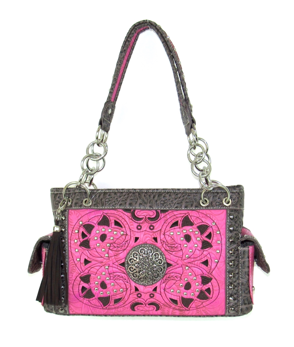 No.ni-893 Hpk Ladies Faux Leather Satchel Tooled Handbag, Hot Pink