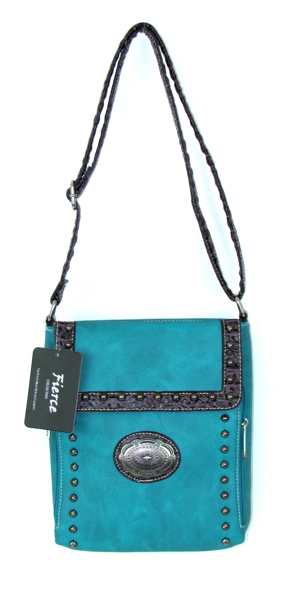 Dpc-665 Tq Ladies Faux Leather Crossbody Tooled Handbag, Turquoise
