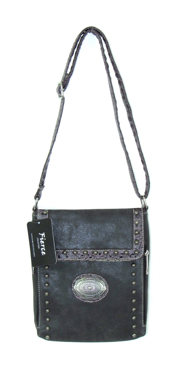 Dpc-665 Bk Ladies Faux Leather Crossbody Tooled Handbag, Black
