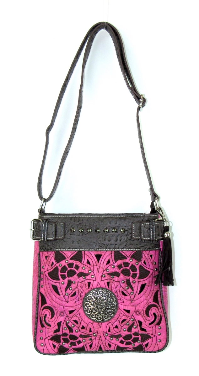 No.ni-934 Hpk Ladies Faux Leather Tooled Fringe Crossbody Bag, Hot Pink