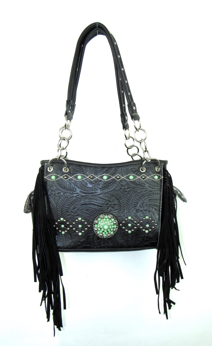 No.cst-893 Bk Ladies Faux Leather Tooled Satchel Handbag, Black