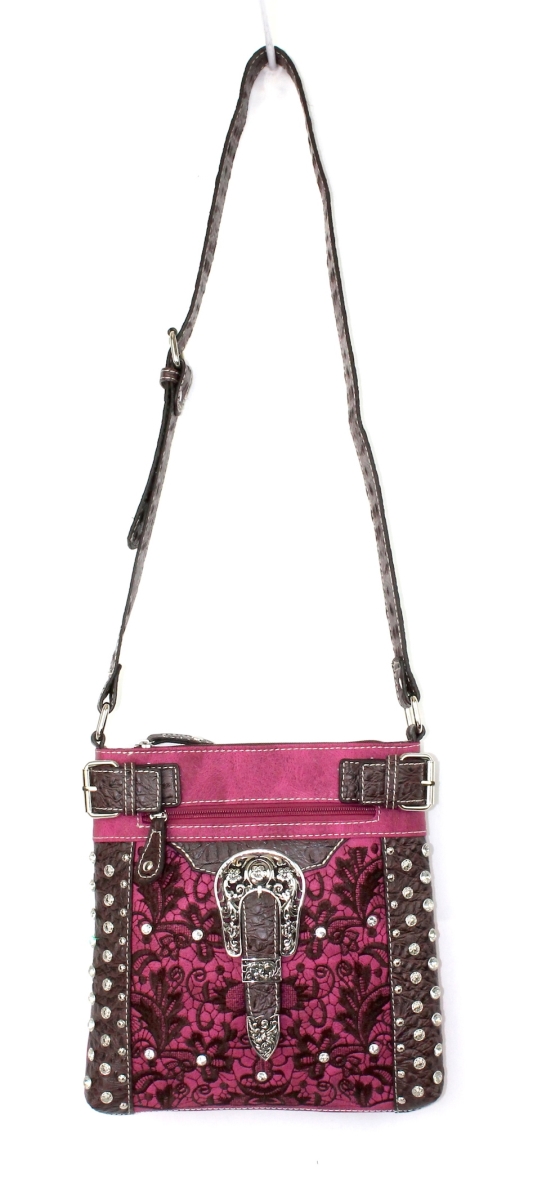 No.acc-938 Hpk Ladies Faux Leather Gator Studded Crossbody Bag, Hot Pink