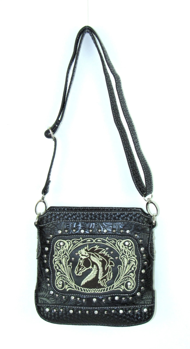 Hst-939 Bk Embroidered Horse Head Messenger Bag & Decor - Black