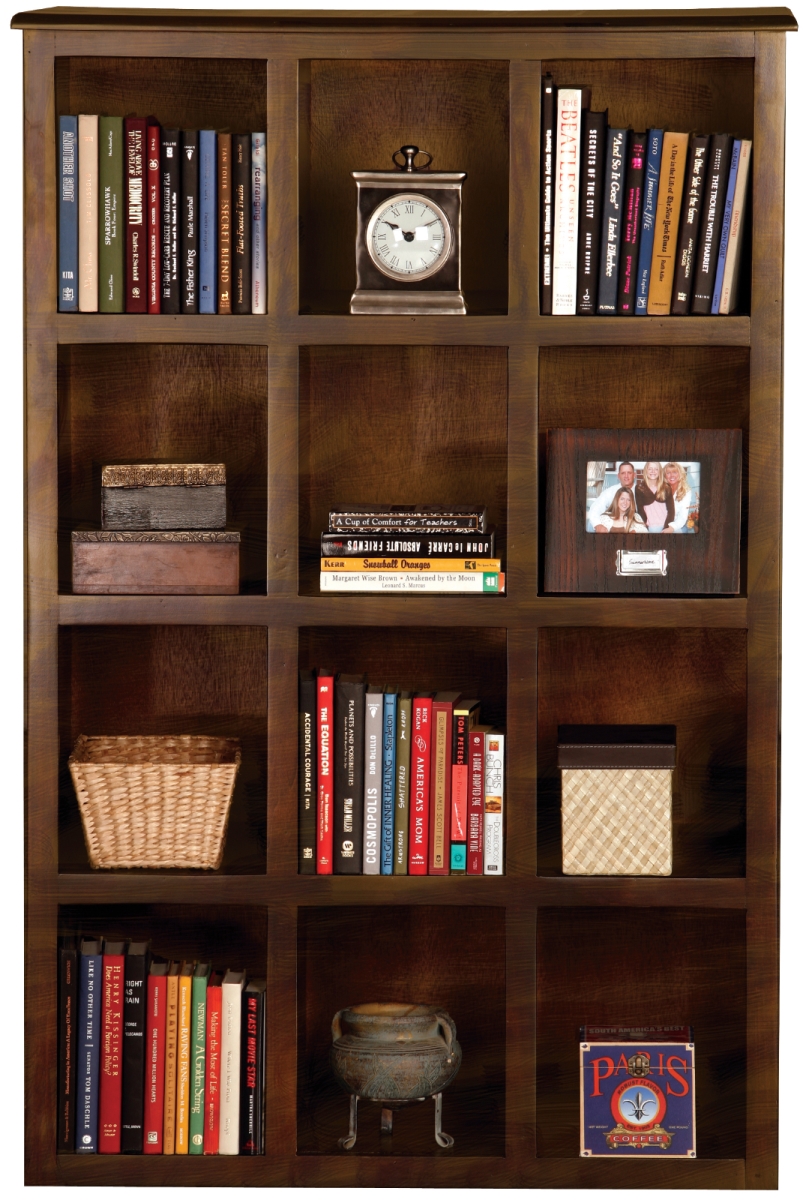 Poplar Storage Bookcase with 12 Fixed Openings, European Cherry