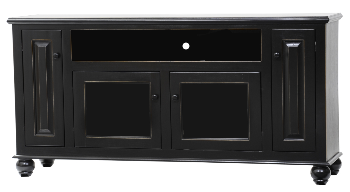 Poplar Deluxe Entertainment Console with 2 Glass Panel Doors, Chocolate Mousse