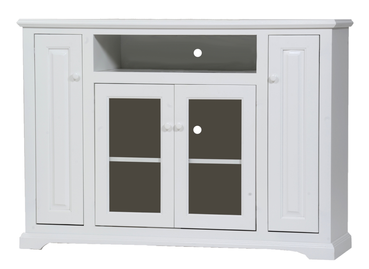 Poplar Tall Deluxe Entertainment Console with 3 Fixed Wood Shelves, Chocolate Mousse