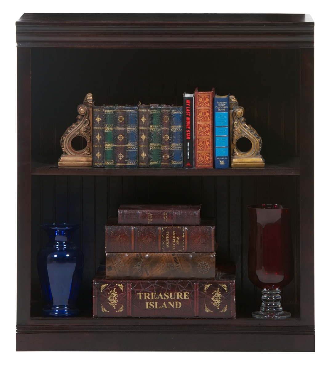 75336EC 36 in. Poplar Open Bookcase with Bead Board Paneling, European Cherry