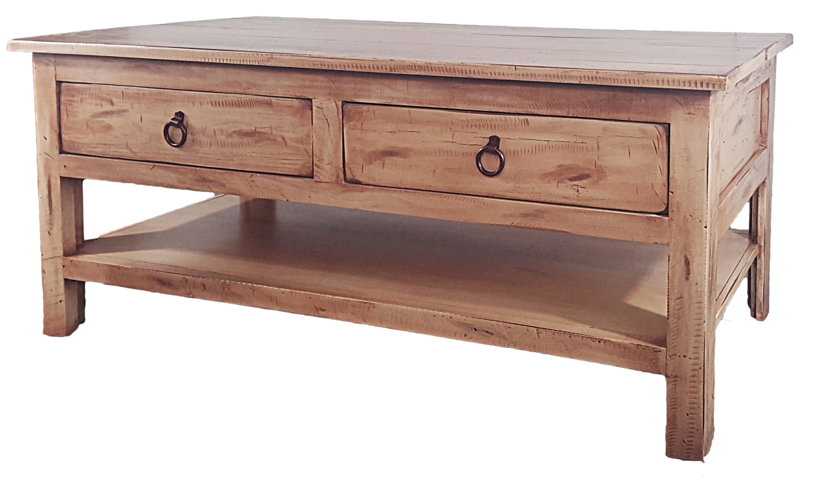 Rustic Coffee Table with 2 Drawers, Rustic Seashell