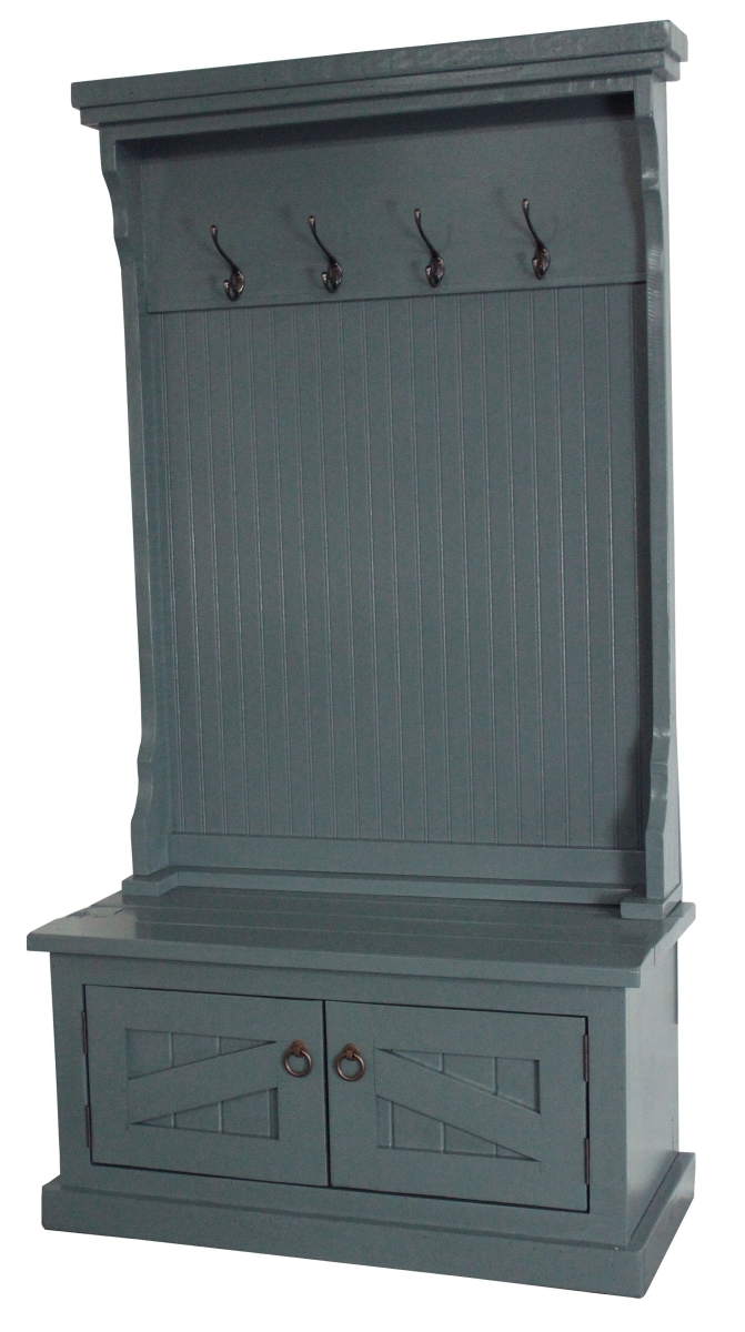 30715am Rustic Hall Tree Top & Plain Base With 17 In. Storage Bench, Aquamarine