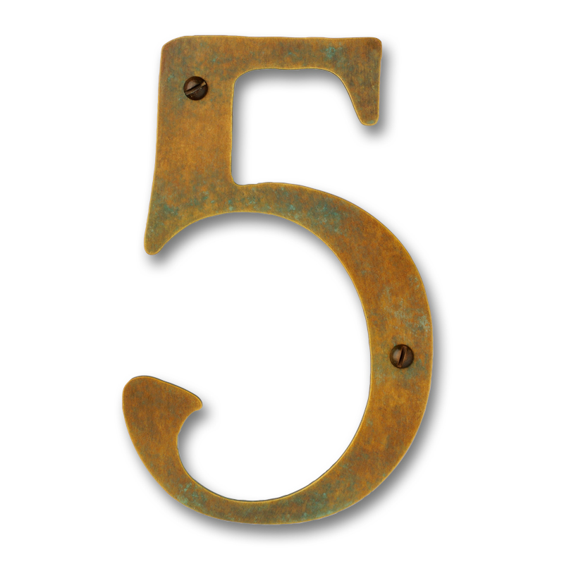 Af-4-5-op-gi 4 In. Brass House Number-5, Gold Iridescent - Old Penny