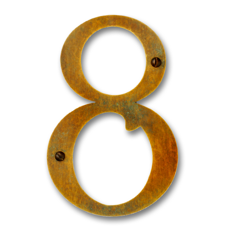 6 In. Brass House Number With No.8 - Warm Brass, Honey