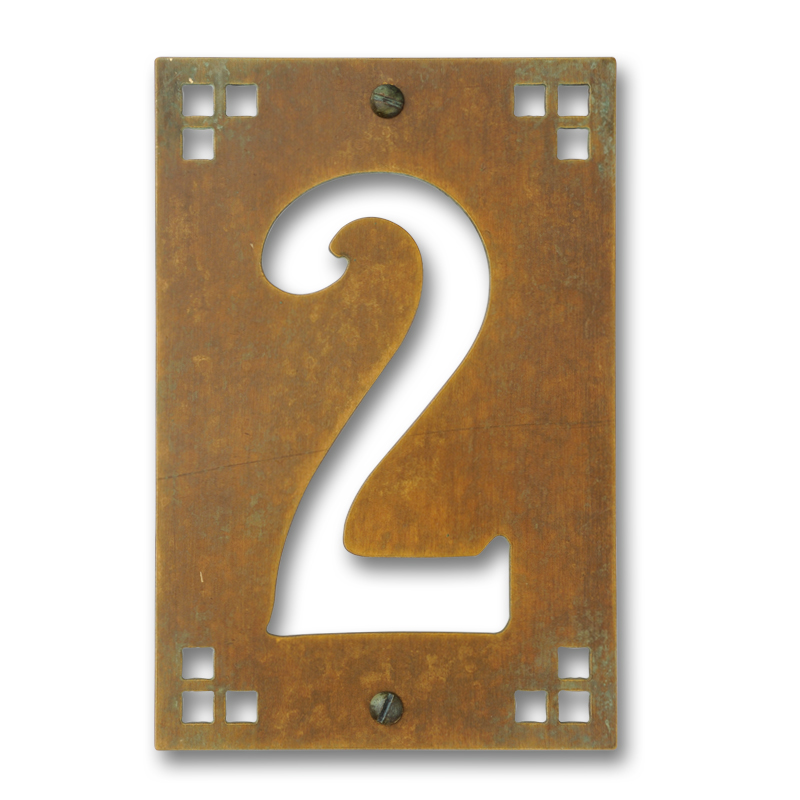 Af-100-2-nv-gi 4 X 6 In. Brass Pasadena Framed House Number Plaque With No.of 2 - New Verde, Gold Iridescent