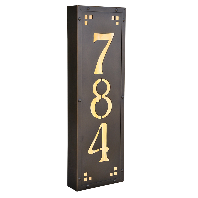 120 Volts Pasadena Ave Vertical Illuminated House Numbers With 1 To 3 Numbers - New Verde, Gold Iridescent