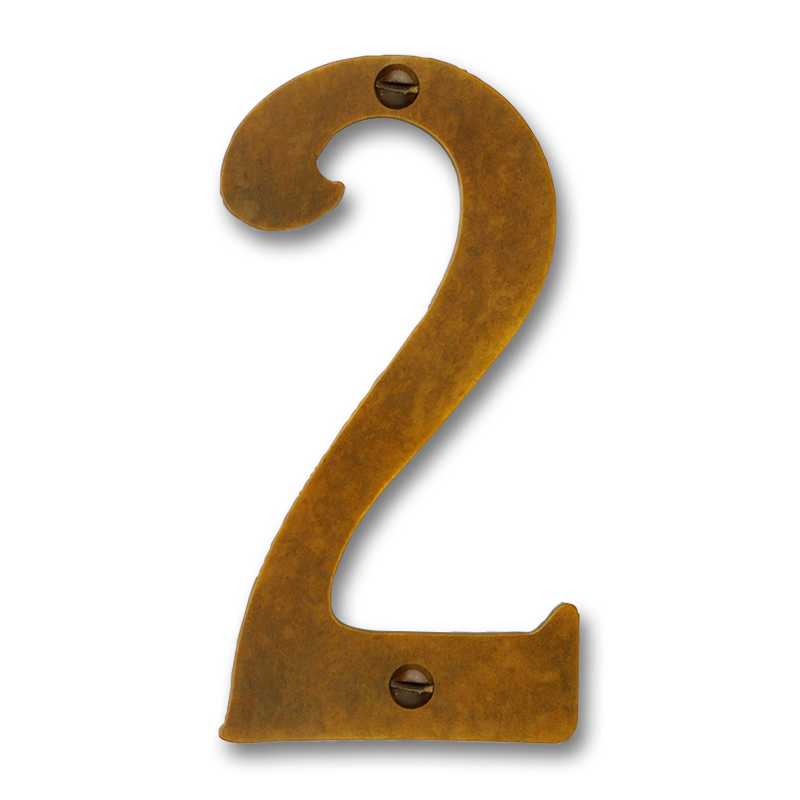 4 In. Brass House Number No.2, Old Brass - Honey