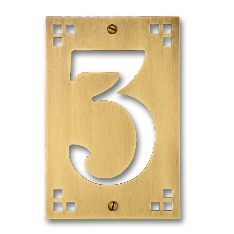 4 X 6 In. Brass Pasadena Framed House Number Plaque No.3, Warm Brass - Honey