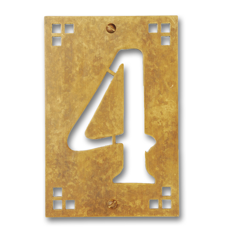 Af-100-4-op-ch 4 X 6 In. Brass Pasadena Framed House Number Plaque No.4, Old Penny - Champagne