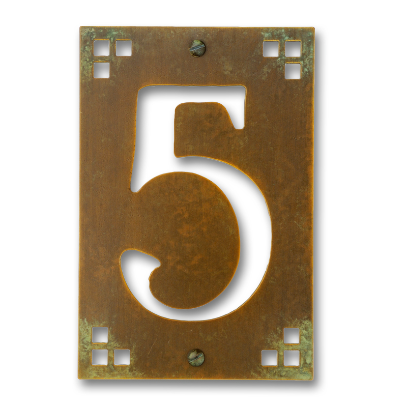 Af-100-5-nv-hn 4 X 6 In. Brass Pasadena Framed House Number Plaque No.5, New Verde - Honey