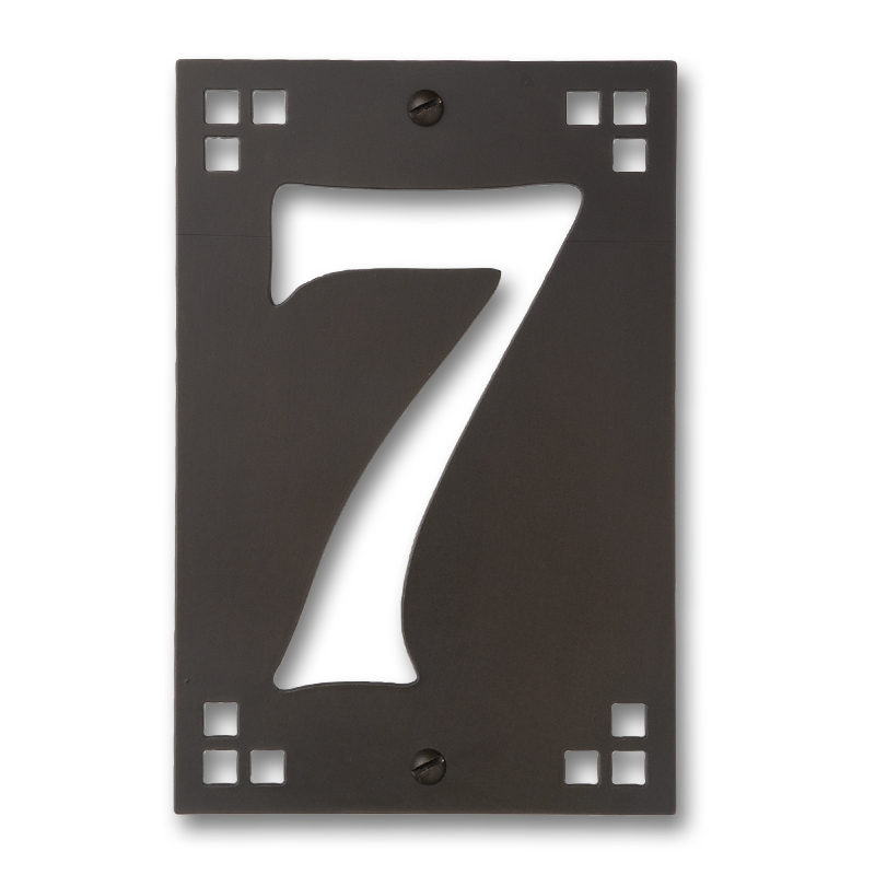 4 X 6 In. Brass Pasadena Framed House Number Plaque No.7, Textured Black - Wispy White