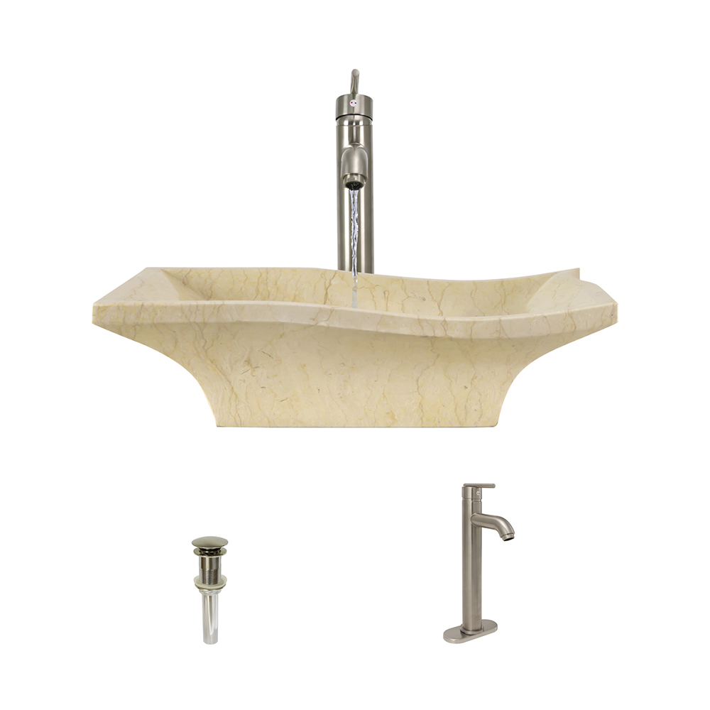 859-718-bn Egyptian Yellow Marble Vessel Sink With 718-bn Brushed Nickel Vessel Faucet