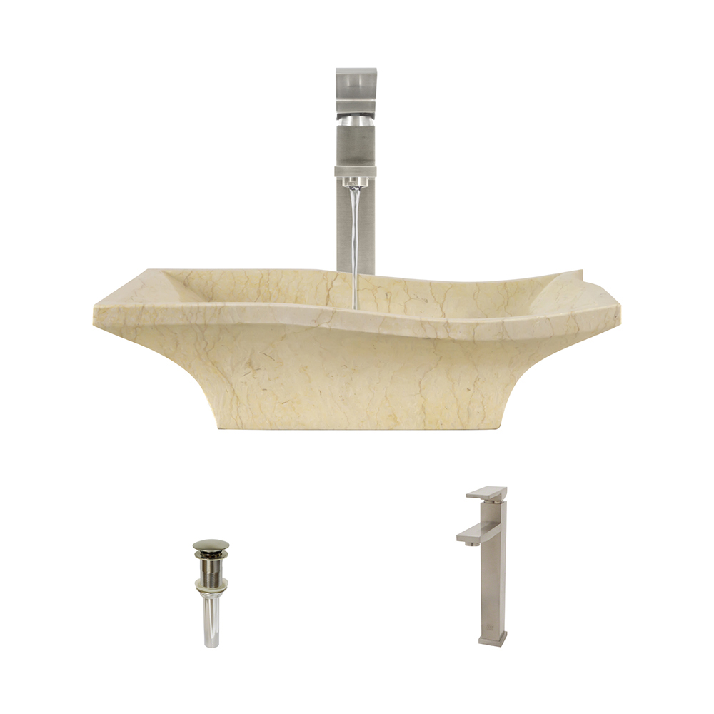 859-721-bn Egyptian Yellow Marble Vessel Sink With 721-bn Brushed Nickel Vessel Faucet