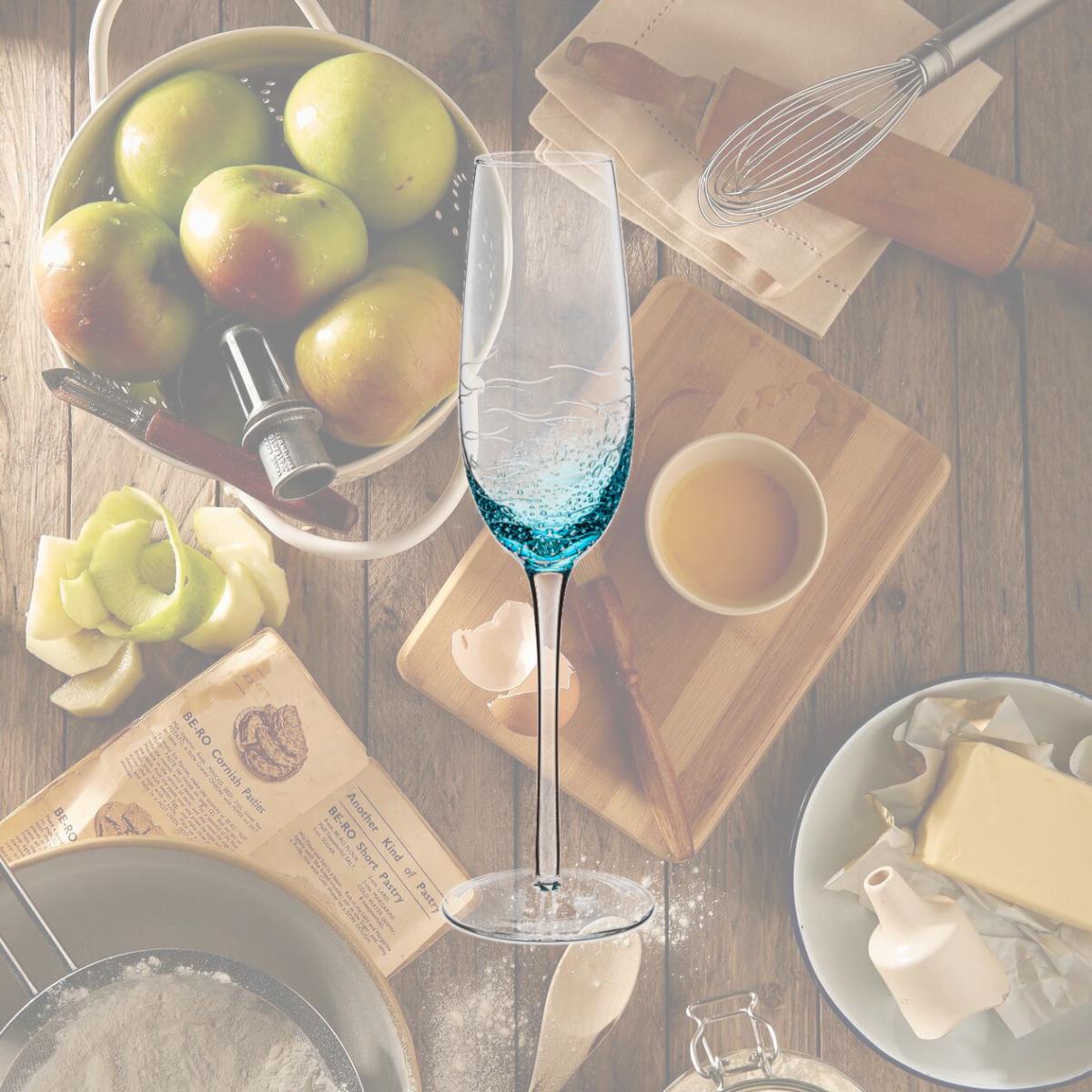 Picture of Abbott Collections AB-27-SARDINIA-FLUTE 10 in. Fish Cut Seeded Glass Goblet, Aqua Blue & Clear - Set of 4