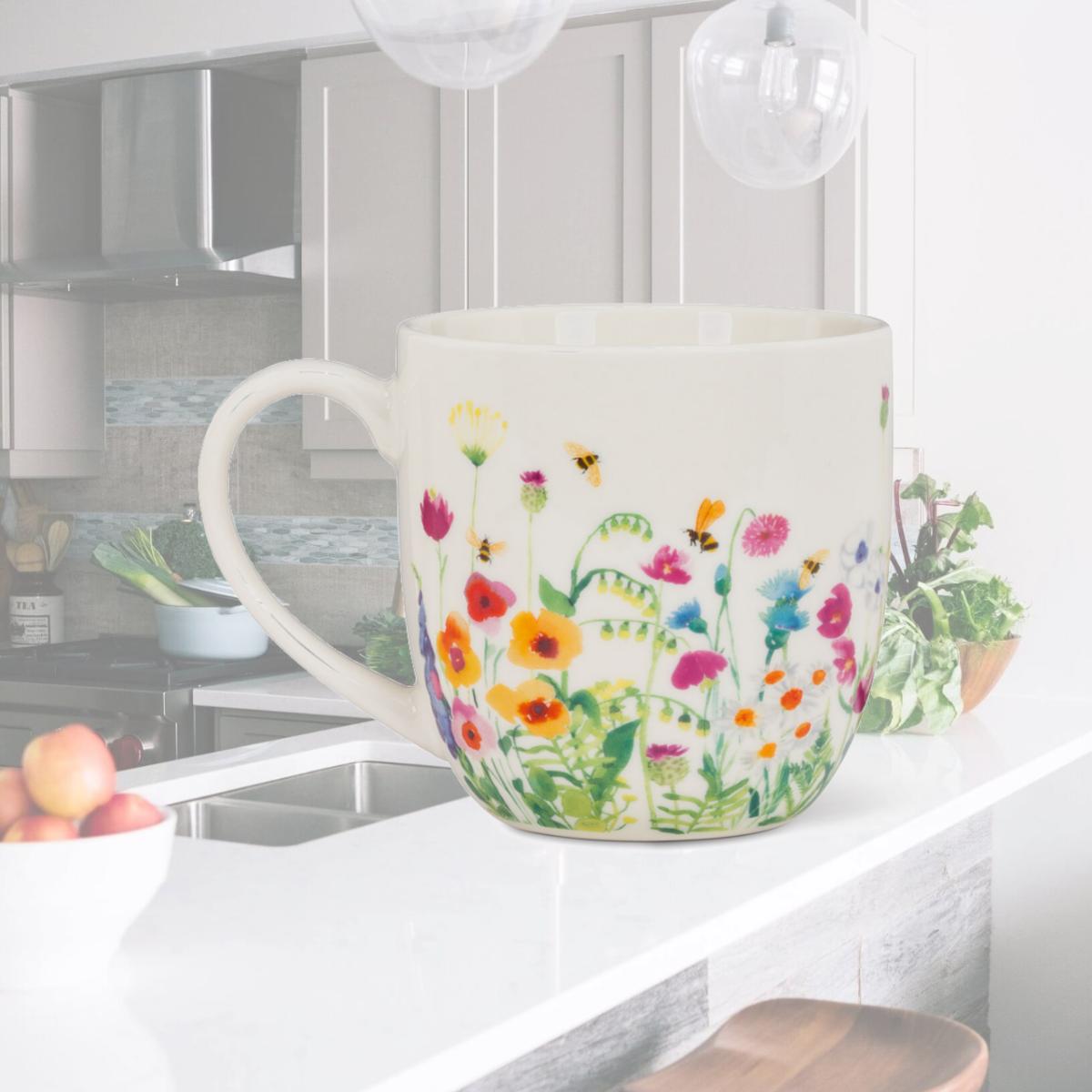 Picture of Abbott Collections AB-27-GARDEN-MUG 4 in. Bees in The Garden Mug, White & Multi Color
