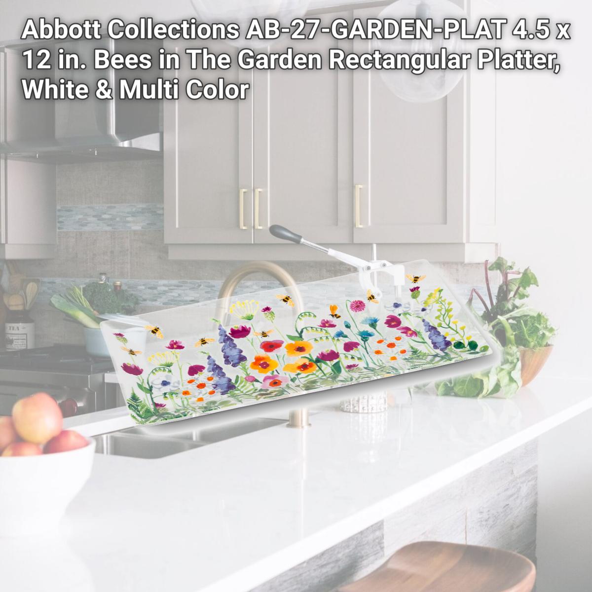Picture of Abbott Collections AB-27-GARDEN-PLAT 4.5 x 12 in. Bees in The Garden Rectangular Platter, White & Multi Color