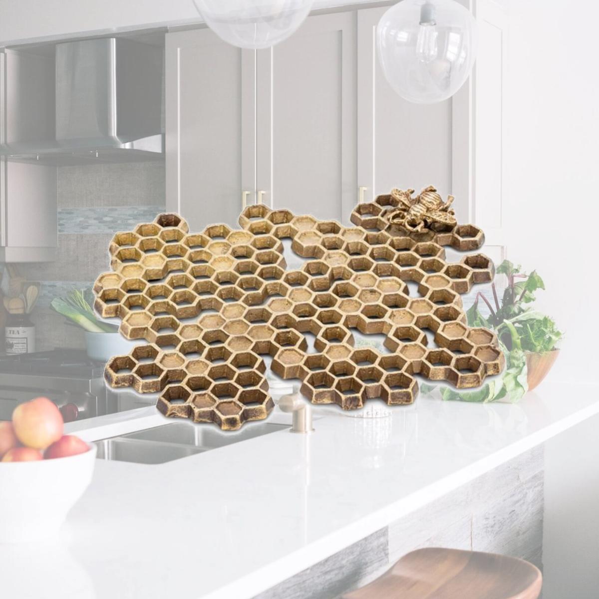 Picture of Abbott Collection AB-92-BUZZER-TRIVET 8.5 in. Honeycomb Trivet with Bee, Antique Brass
