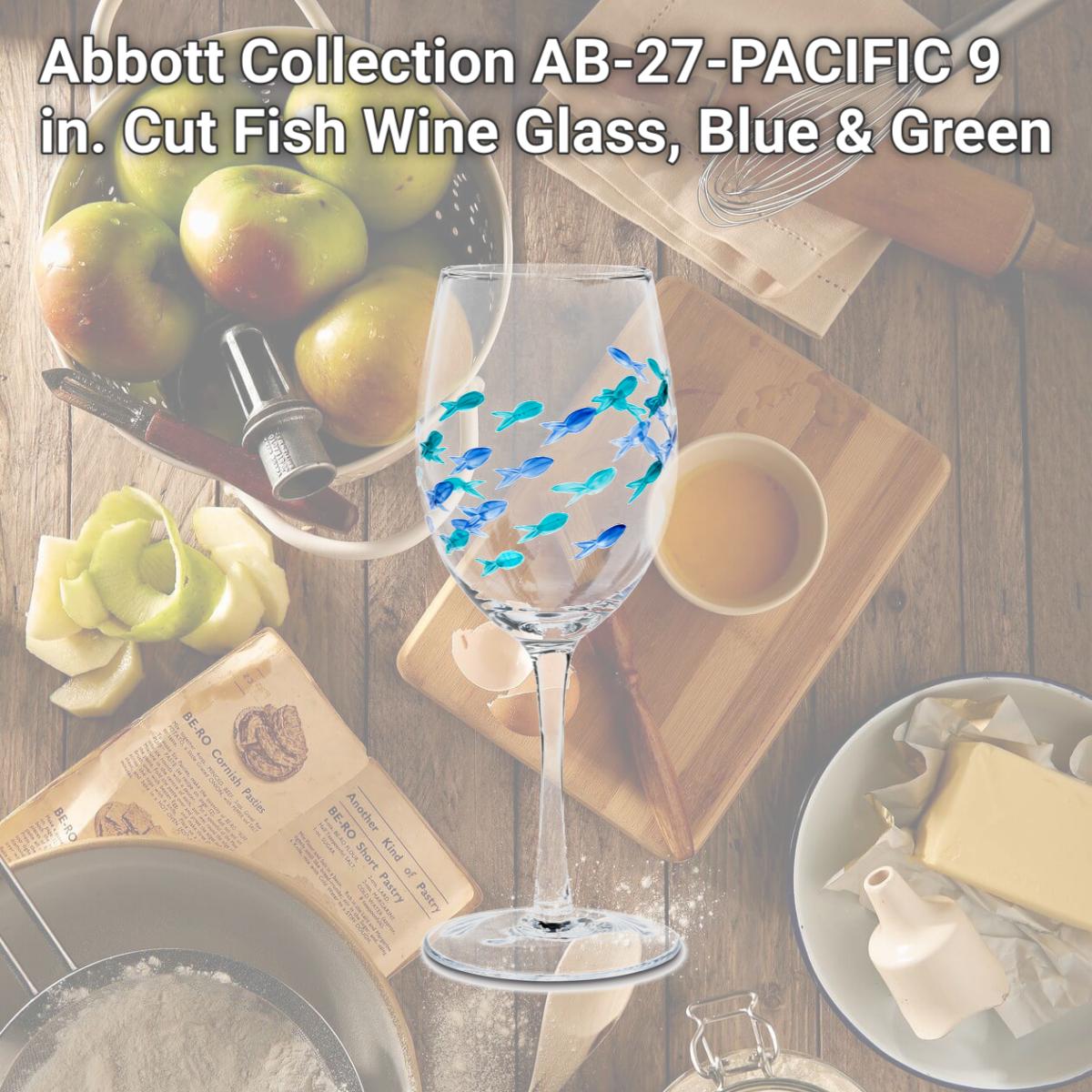 Picture of Abbott Collection AB-27-PACIFIC 9 in. Cut Fish Wine Glass, Blue & Green