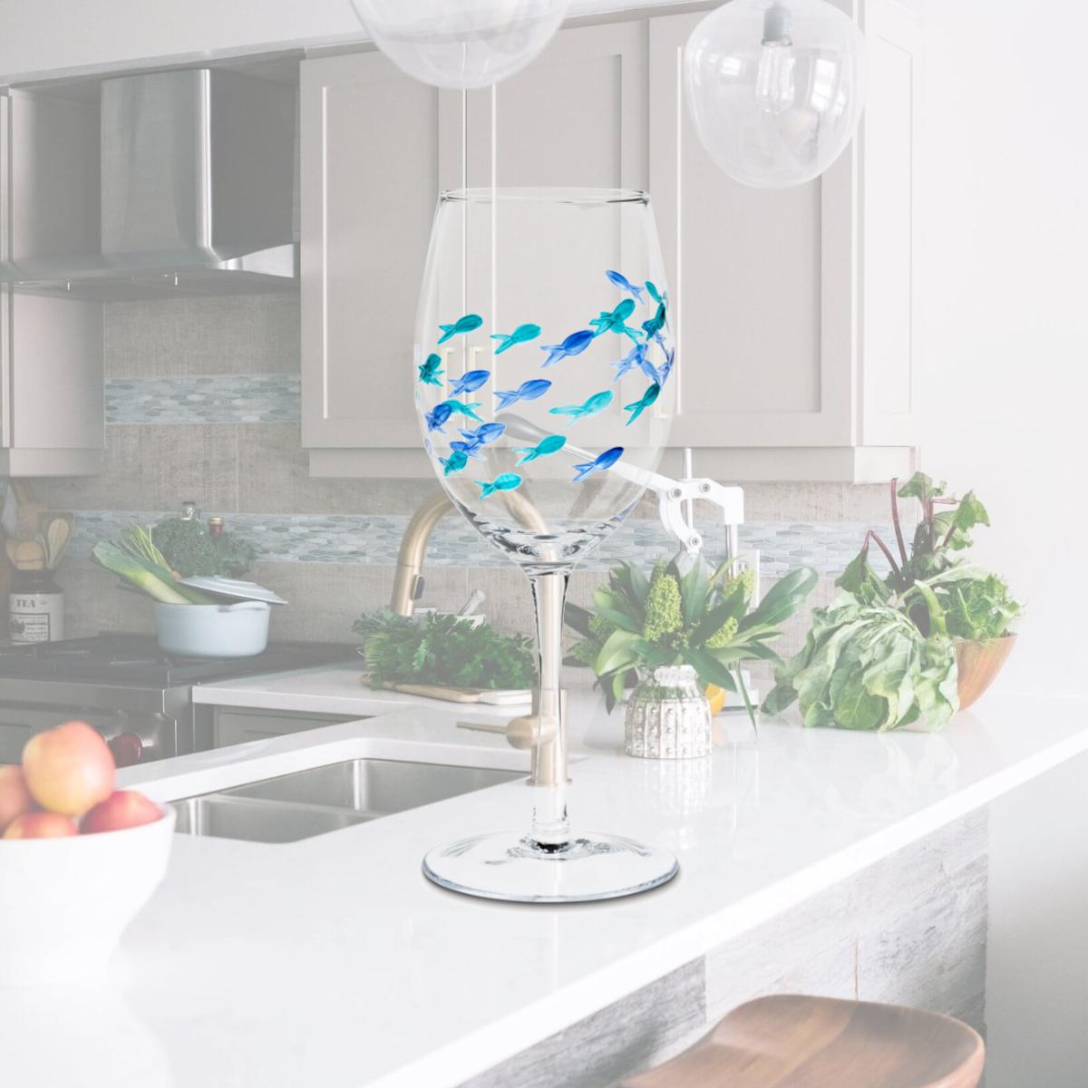Picture of Abbott Collection AB-27-PACIFIC 9 in. Cut Fish Wine Glass, Blue & Green