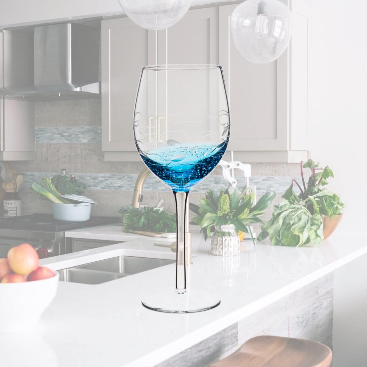Picture of Abbott Collection AB-27-SARDINIA-GOB 9 in. Fish Cut Wine Glass, Blue & Clear