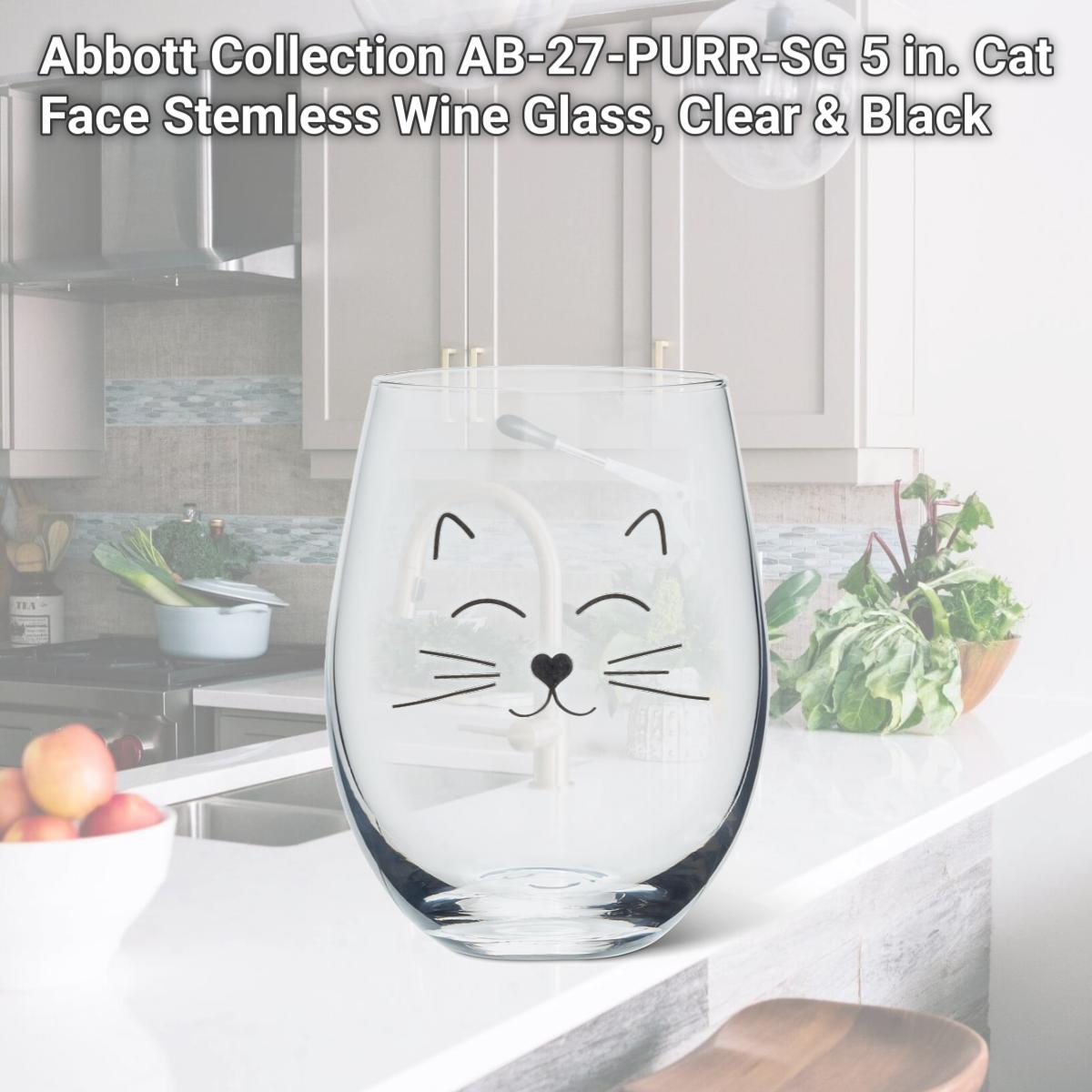 Picture of Abbott Collection AB-27-PURR-SG 5 in. Cat Face Stemless Wine Glass, Clear & Black