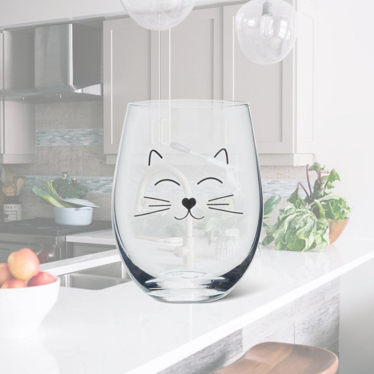 Picture of Abbott Collection AB-27-PURR-SG 5 in. Cat Face Stemless Wine Glass, Clear & Black