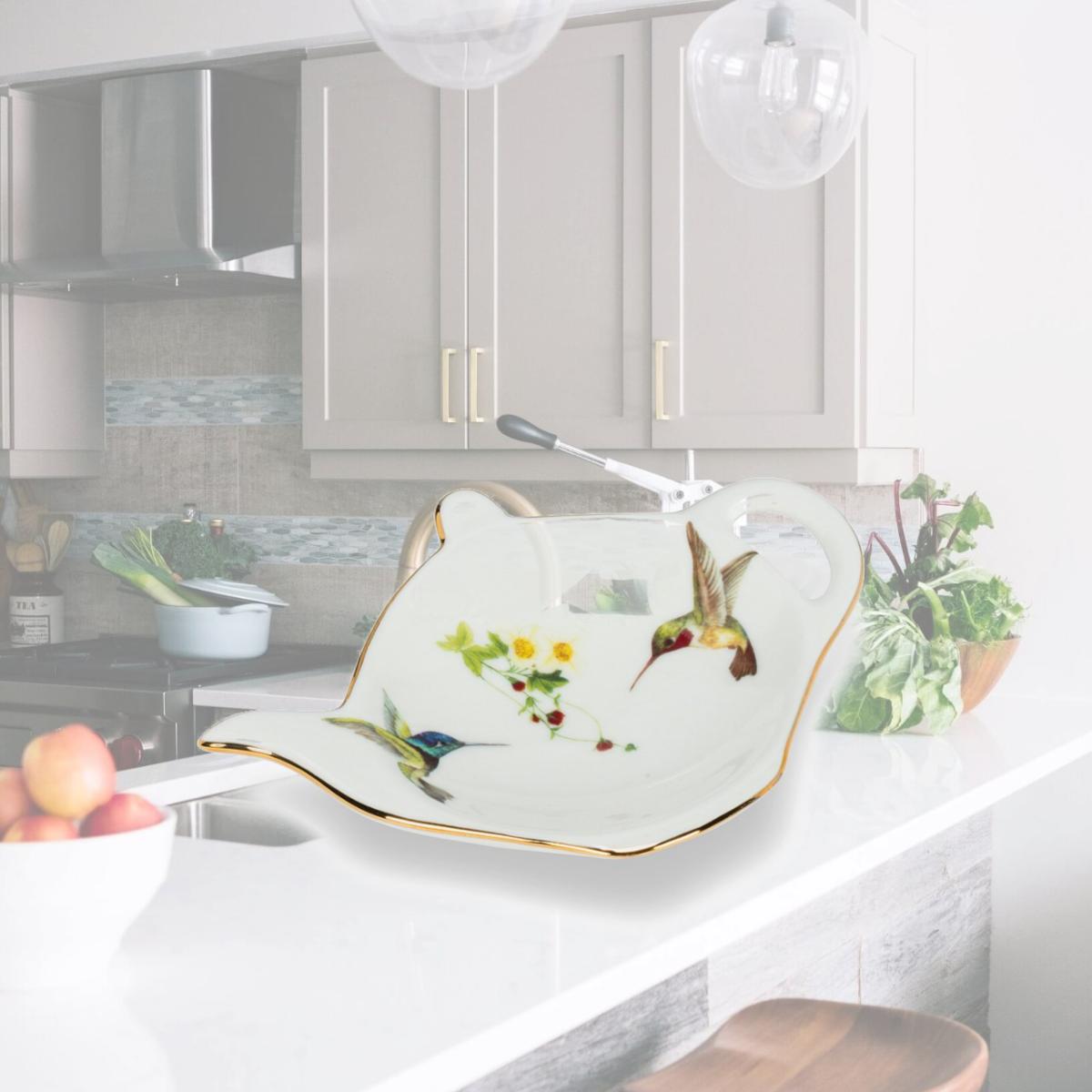 Picture of Abbott Collection AB-27-AMBROSIA-TBAG 5.5 in. Hummingbird Tea Bag Plate, White