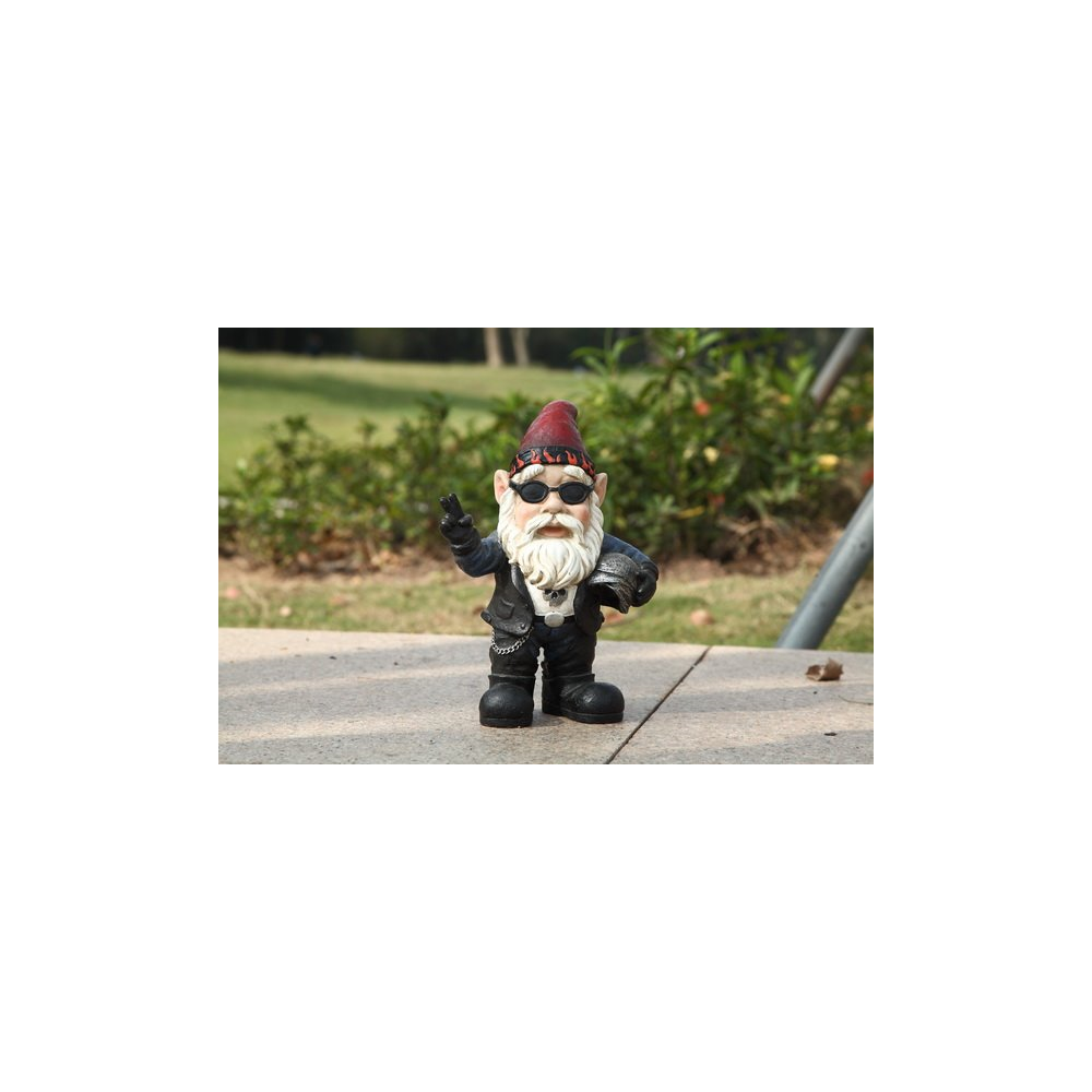 75616-j Gnome Biker With Sunglasses And Helmet Statue
